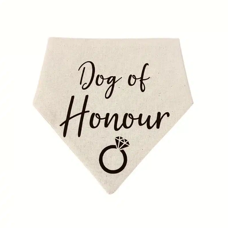 Dog of honour bandana Etsy black writing on calico