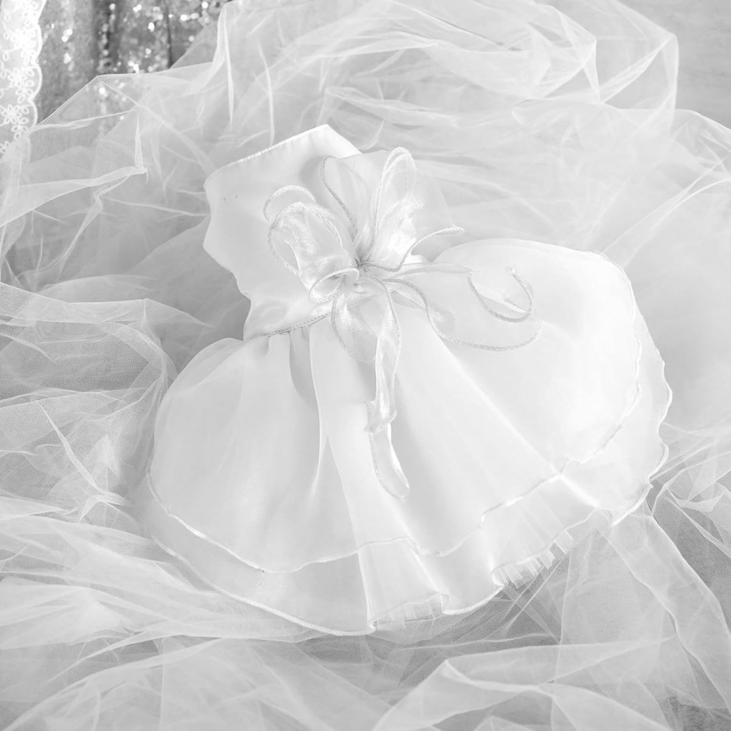 White dog wedding dress with tulle and bow